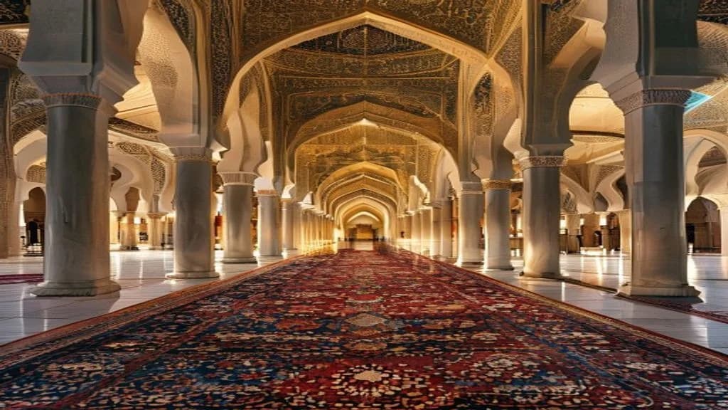 مسجد مفروش بالكامل بسجاد مسجد تركي بتصميم المحراب والصفوف المنتظمة
