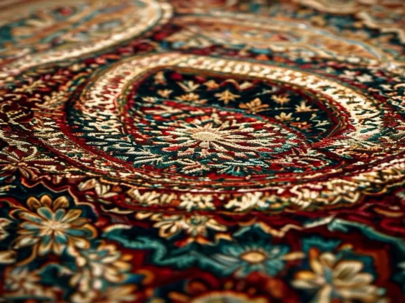 تفاصيل مقرّبة لنسيج نقشة المحراب في سجادة صلاة تقليدية